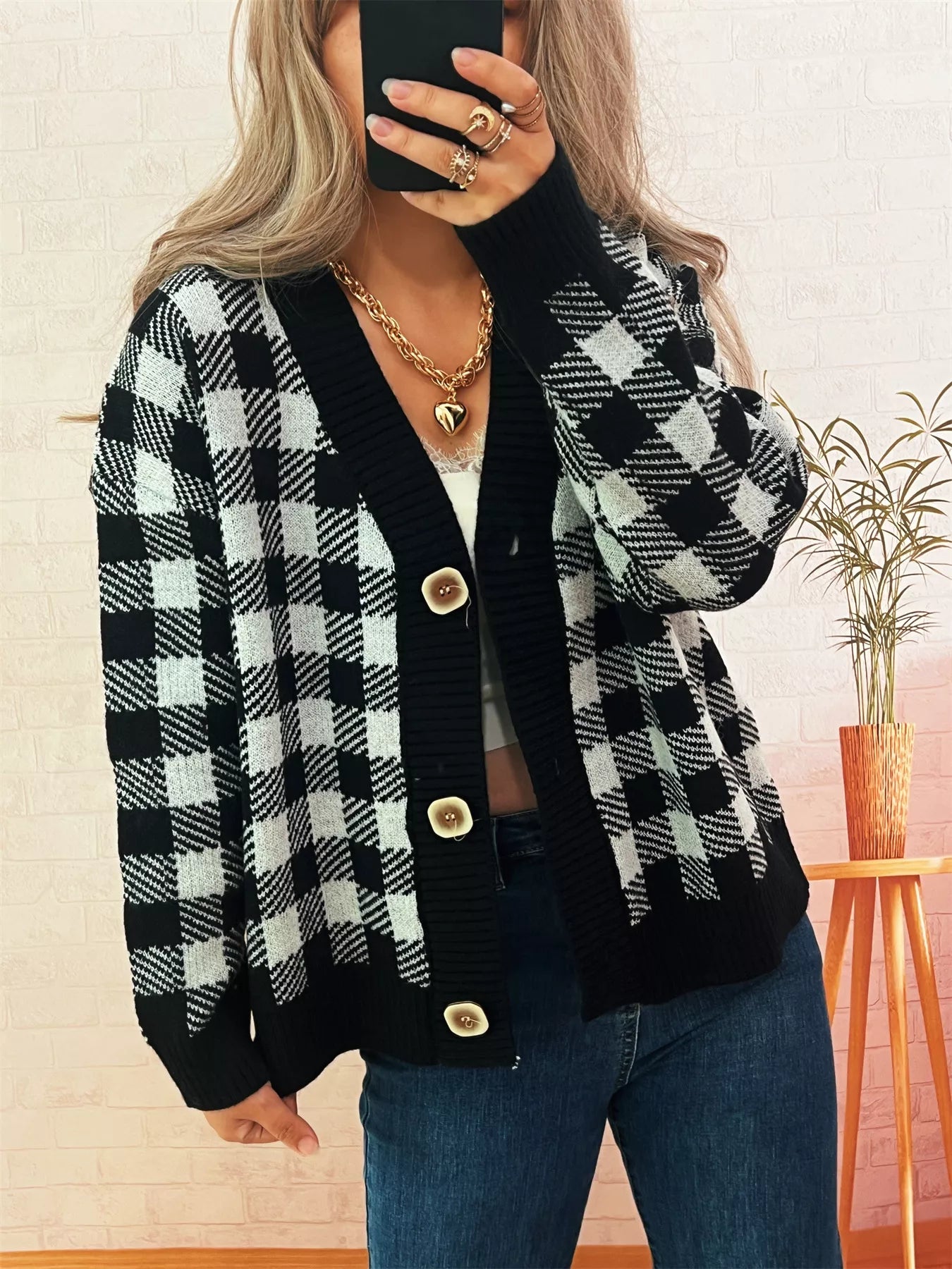 Plaid Button-Down Cardigan | Cardigans Daverri Fashions