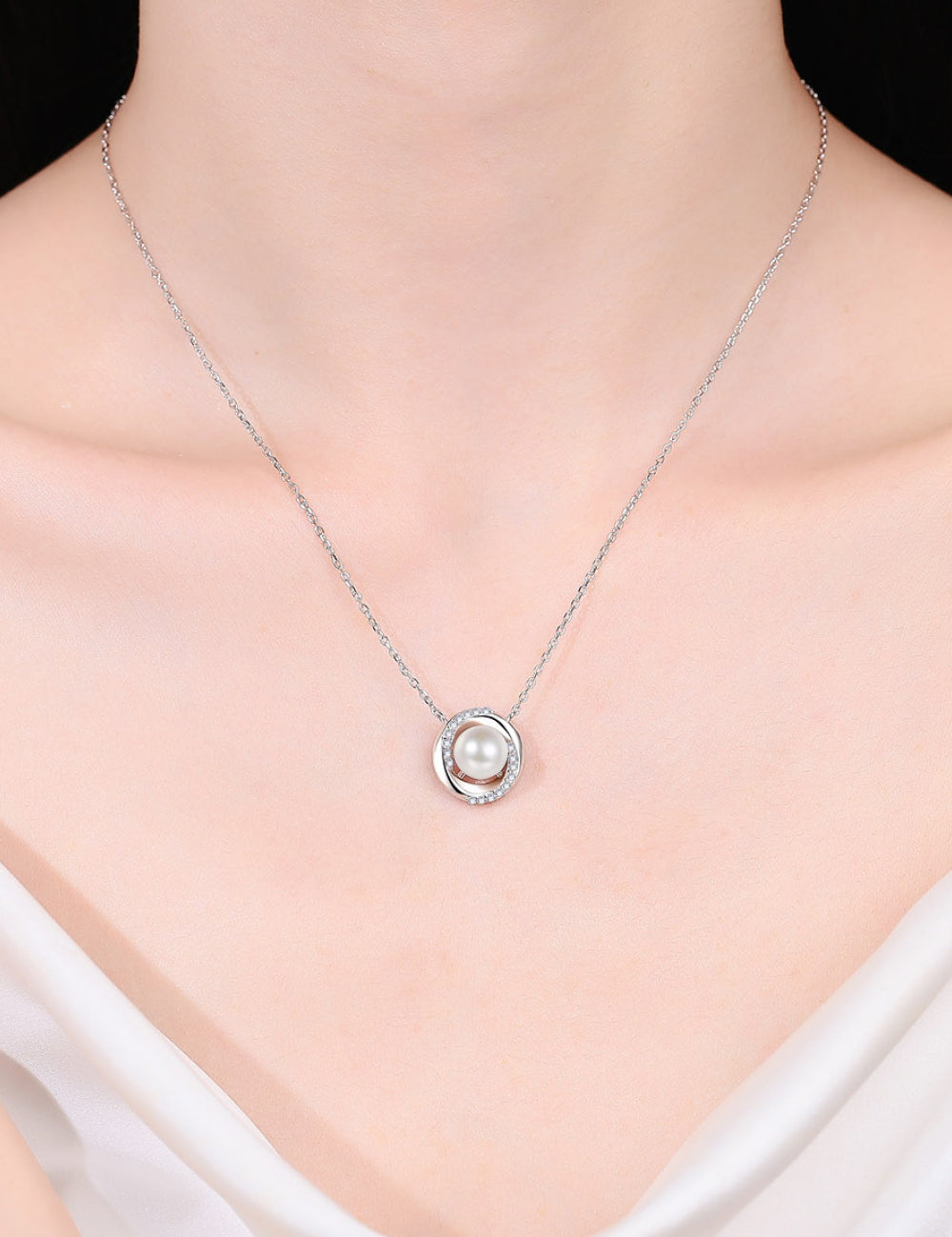 Moissanite Pearl Rhodium-Plated Necklace | Necklaces Daverri Fashions