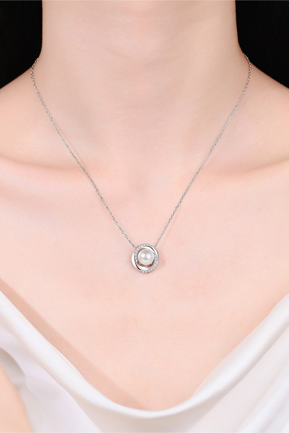 Moissanite Pearl Rhodium-Plated Necklace | Necklaces Daverri Fashions