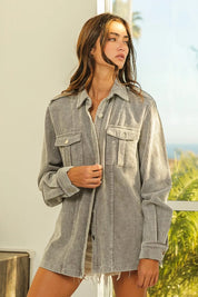 Grey BiBi Button Up Corduroy Shacket | Shackets Daverri Fashions