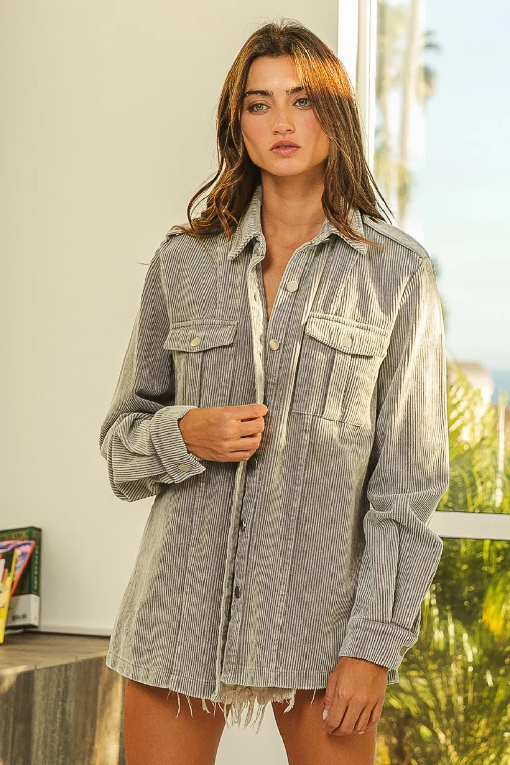BiBi Button Up Corduroy Shacket | Shackets Daverri Fashions