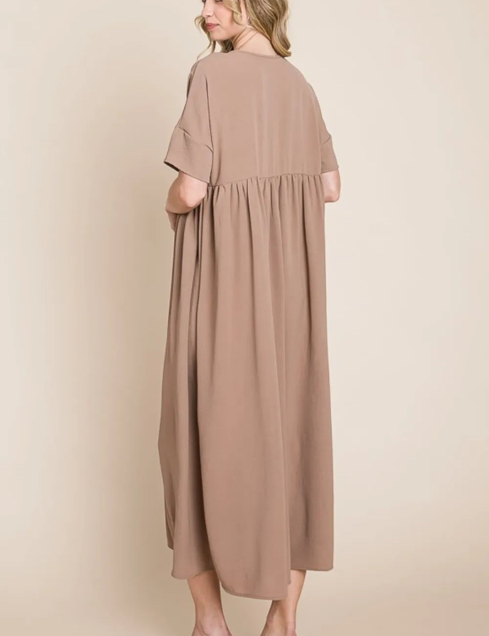 BOMBOM Round Neck Ruched Midi Dress | Daverri Fashions