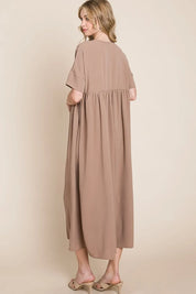 BOMBOM Round Neck Ruched Midi Dress | Daverri Fashions