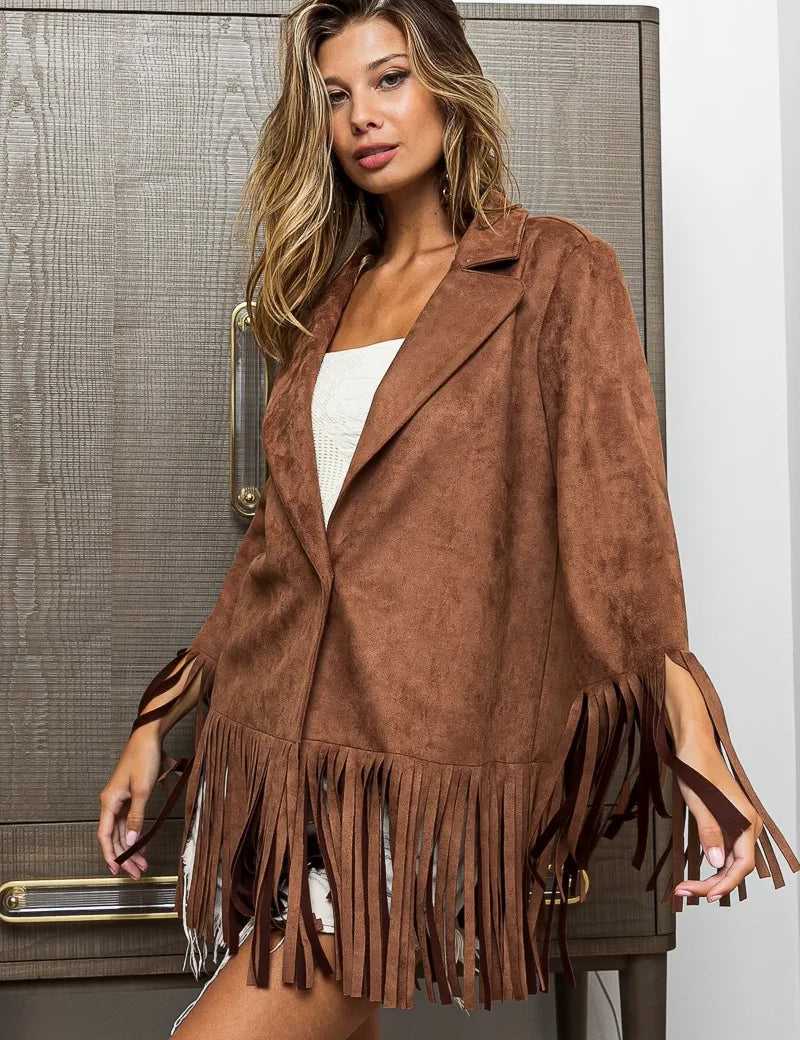 MOCHA BiBi Single Blazer with Fringed Hem | Jackets Daverri Fashions