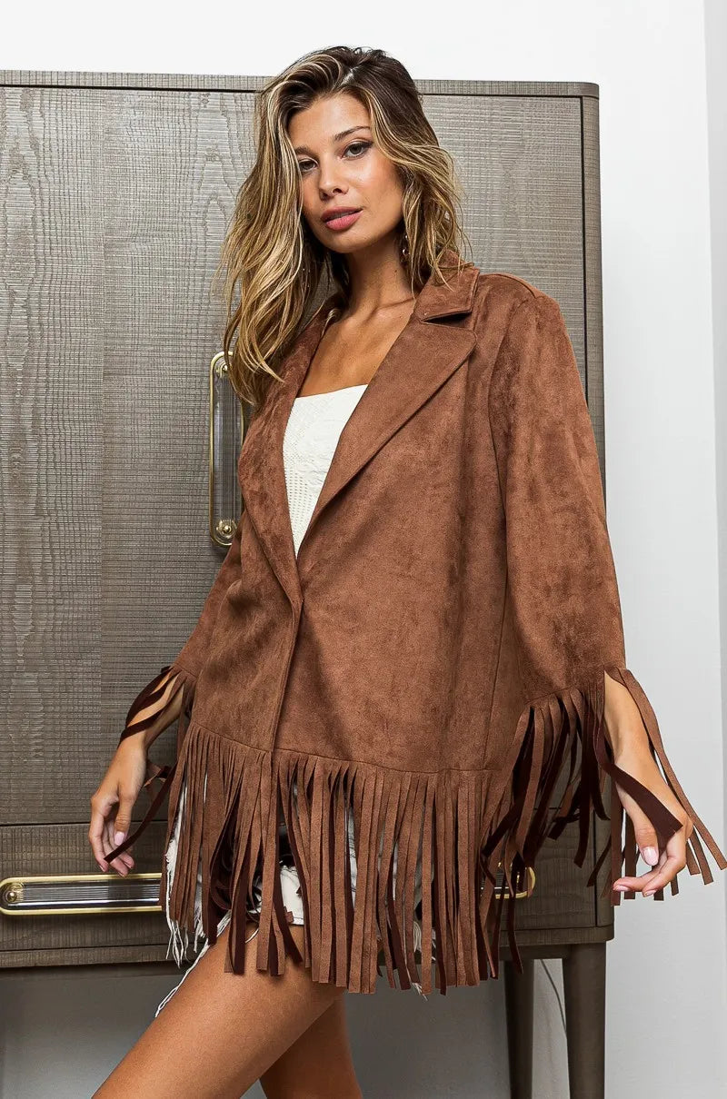 MOCHA BiBi Single Blazer with Fringed Hem | Jackets Daverri Fashions