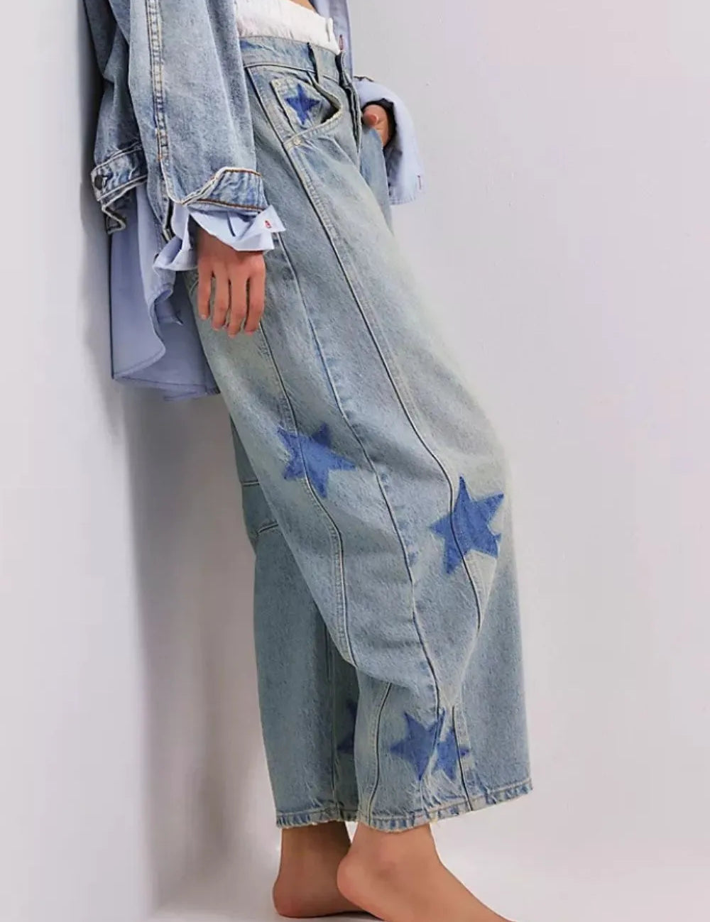 Contrast Star Wide Leg Jeans | Jeans Daverri Fashions