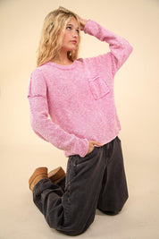 VERY J Mineral Washed Exposed Seam Sweater Pink | Sweaters Daverri Fashions