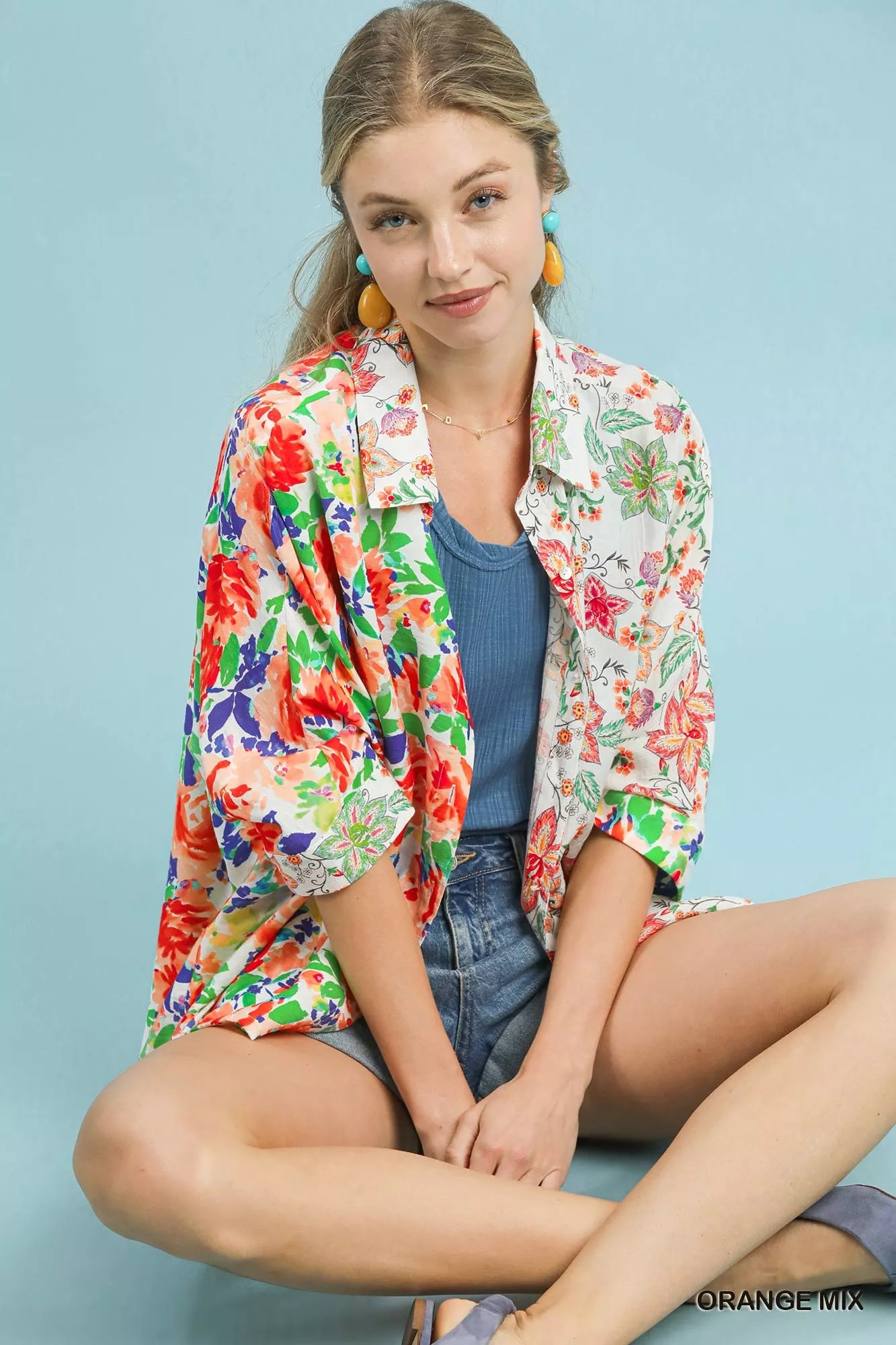 Umgee Mixed Floral Oversized Button Down Shirt | Daverri Fashions