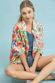 Umgee Mixed Floral Oversized Button Down Shirt | Daverri Fashions