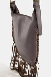 Fame Rivet Trim Suede Fringe Shoulder Bag | Handbags Daverri Fashions