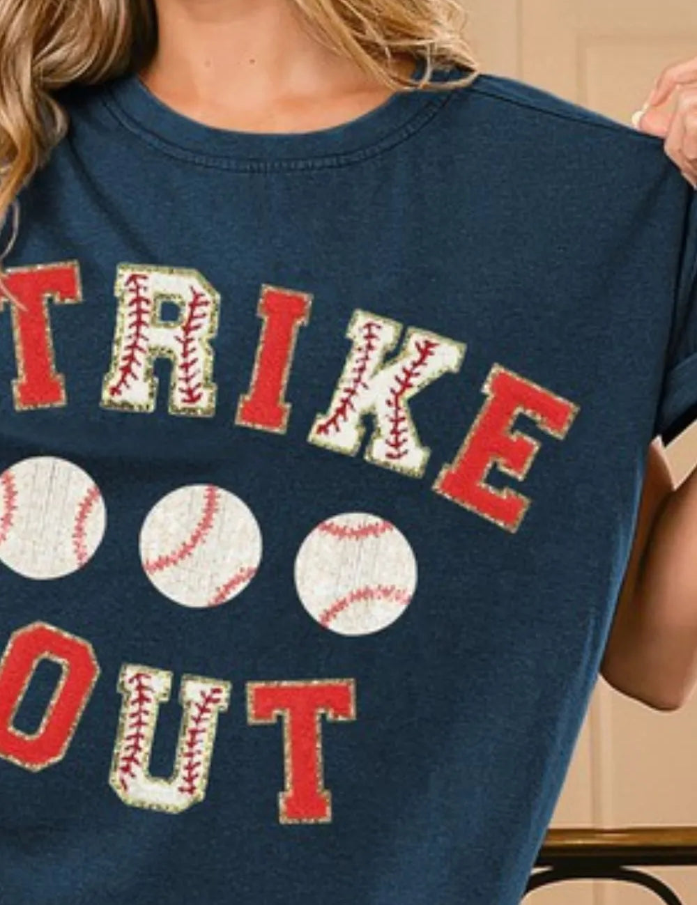 BiBi Strikeout Letter Patches Washed Short Sleeve Top | Tops Daverri Fashions