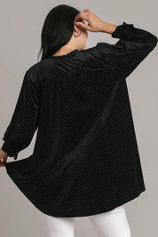 Umgee Full Size Beaded Frill Flounce Sleeve Velvet Babydoll Blouse | Blouses Daverri Fashions