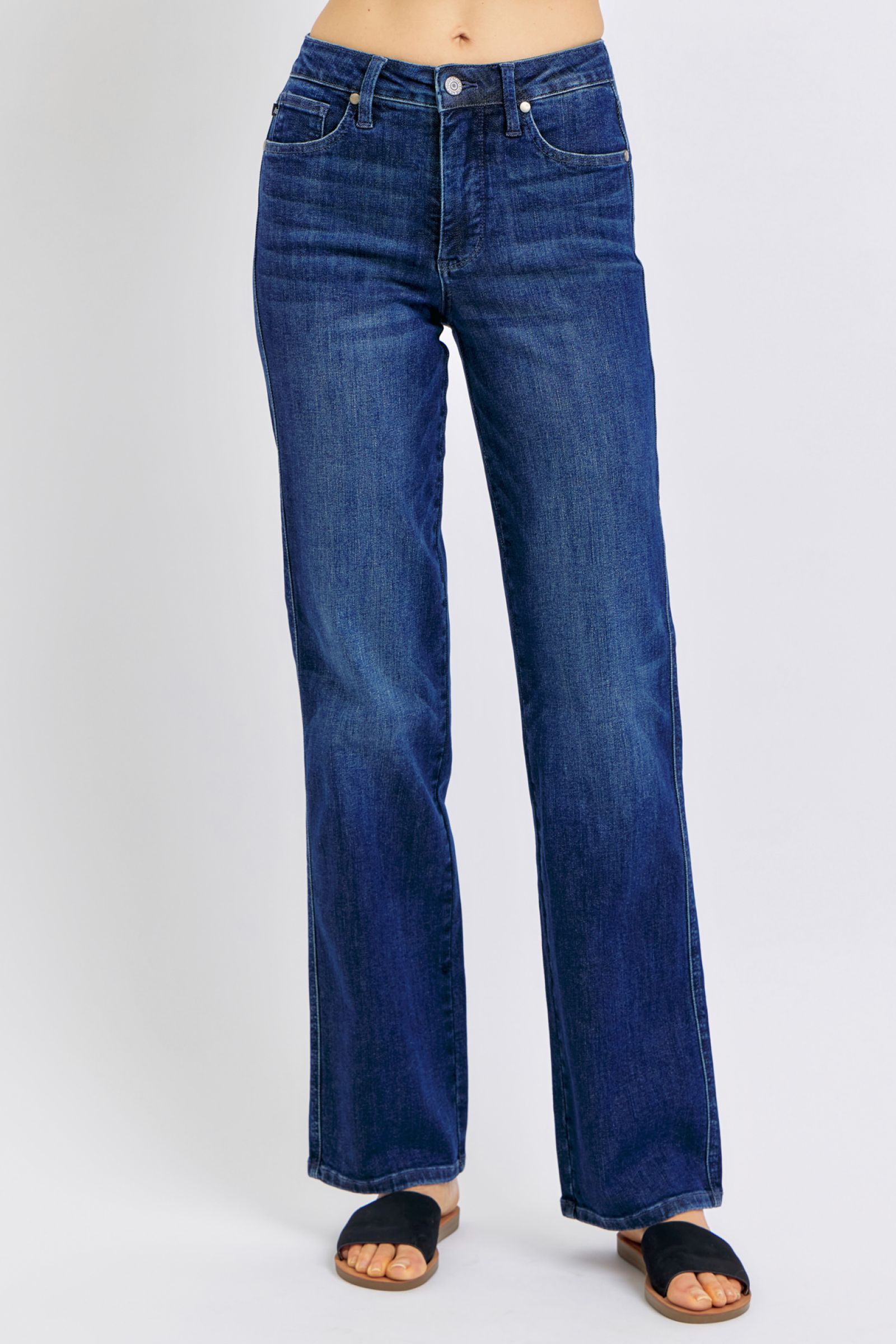 Dark Judy Blue Full Size Tummy Control Straight Jeans | Jeans Daverri Fashions