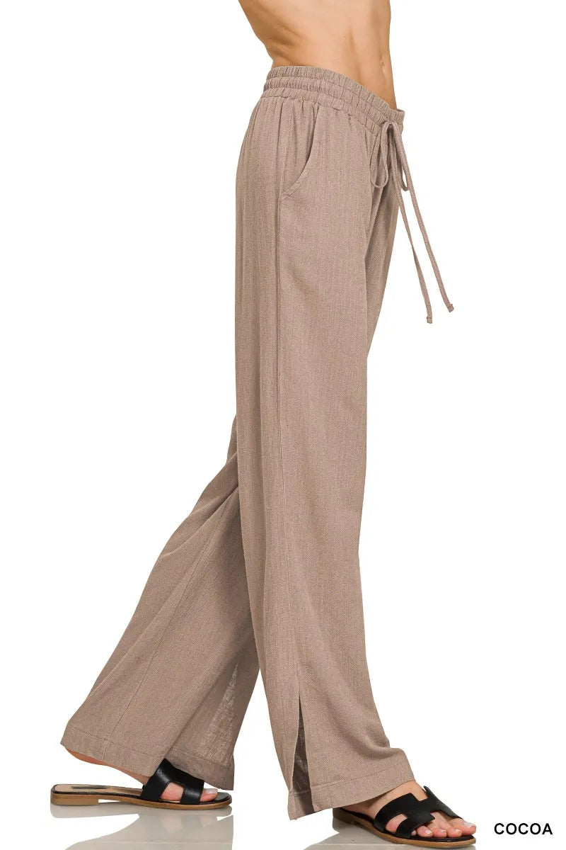 Zenana Linen Drawstring Pants Cocoa | Pants Daverri Fashions