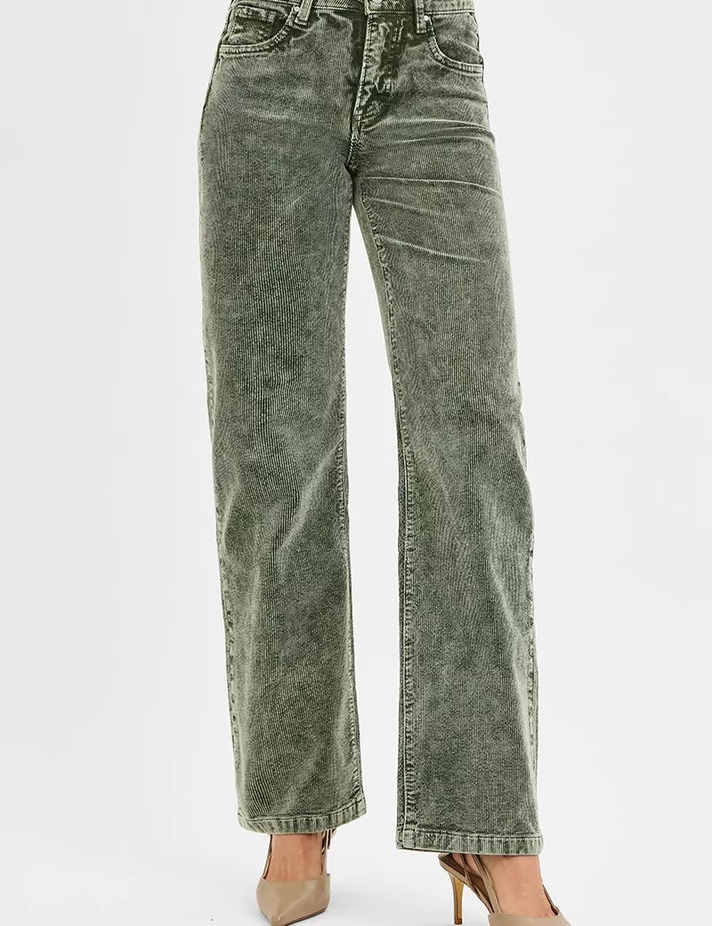 FOREST RISEN Tummy Control Mid Rise Straight Leg Corduroy Pants | Jeans Daverri Fashions