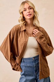 BiBi Corduroy Relaxed Fit Shacket with Back Pleat | Shackets Daverri Fashions