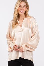 SAGE + FIG Notched Long Sleeve Blouse | Blouses Daverri Fashions