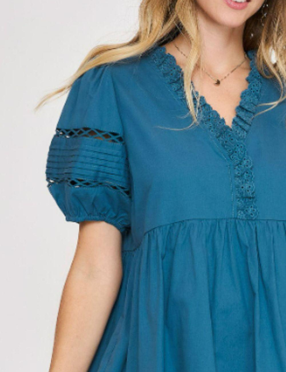 Lace Detail Puff Sleeve Mini Dress | Mini Dresses Daverri Fashions