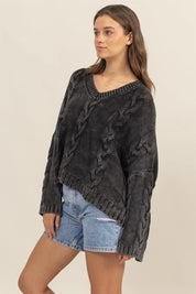 HYFVE Cable Knit V-Neck Dropped Shoulder Oversized Sweater | Sweaters Daverri Fashions