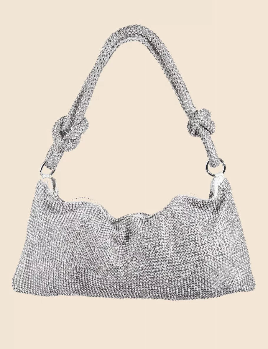 Silver One Size Fame Rhinestone Studded Hobo Bag | Hobo Bags Daverri Fashions