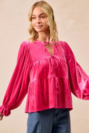 BiBi Christmas Theme Velvet Bow Tied Blouse | Blouses Daverri Fashions