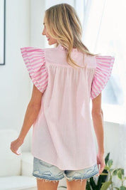 First Love Full Size Striped Flutter Sleeve Blouse | Blouses Daverri Fashions