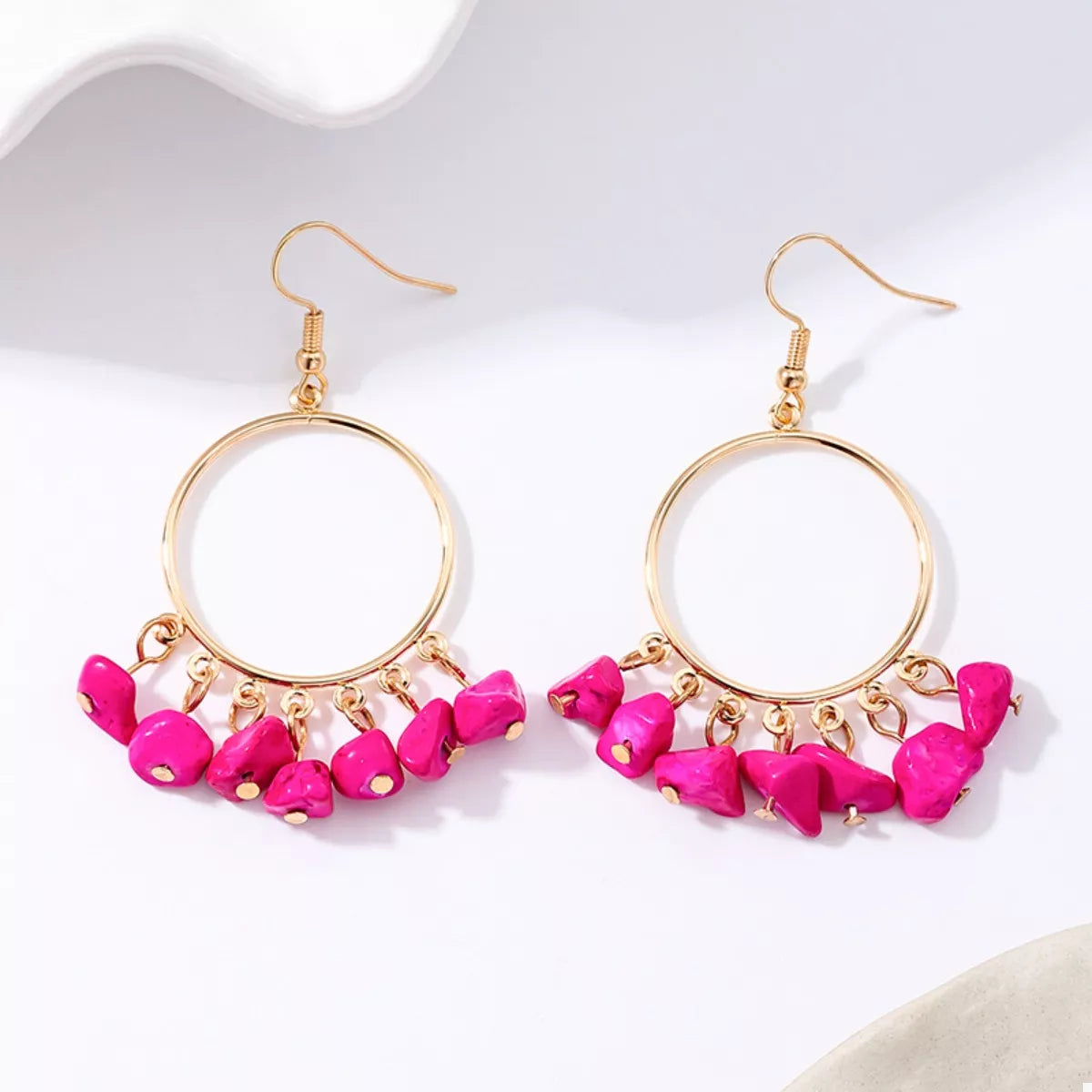 18K Gold-Plated Hoop Earrings with Tassel Beads | Earrings Daverri Fashions