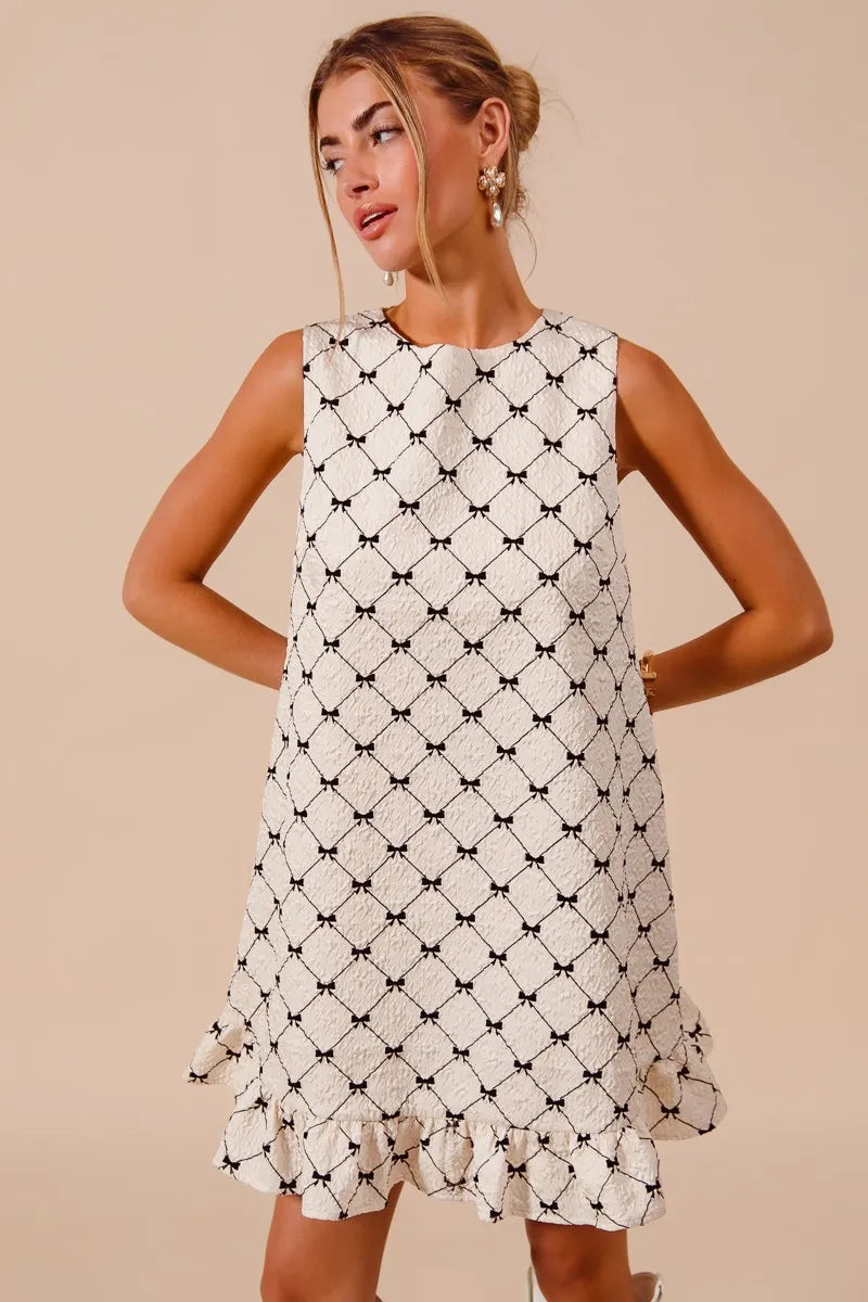 SO ME Texture Bow Printed Mini Ruffle Dress | Daverri Fashions