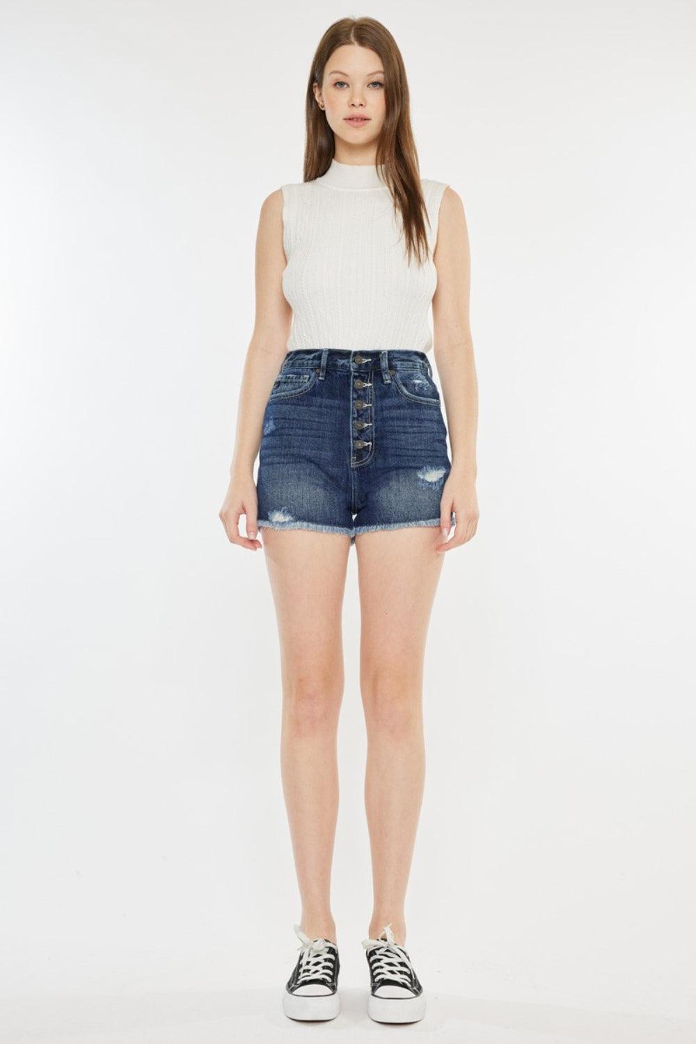 Kancan Raw Hem Button Fly Denim Shorts | Daverri Fashions