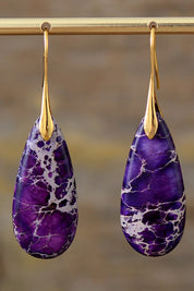 Purple Gold One Size Handmade Teardrop Shape Natural Stone Dangle Earrings | Earrings Daverri Fashions