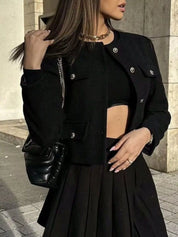 Tweed Button Up Cropped Jacket | Jackets Daverri Fashions