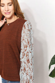 And The Why Full Size Foil Printed Sleeve Top | Tops Daverri Fashions