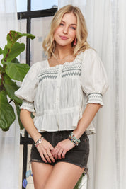 ADORA Smocked Puff Sleeve Peasant Blouse | Daverri Fashions