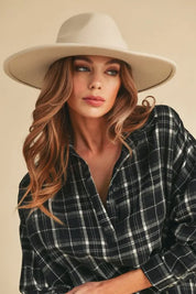 Aemi + Co Side Slit High-Low Plaid Long Sleeve Polo Shirt | Daverri Fashions