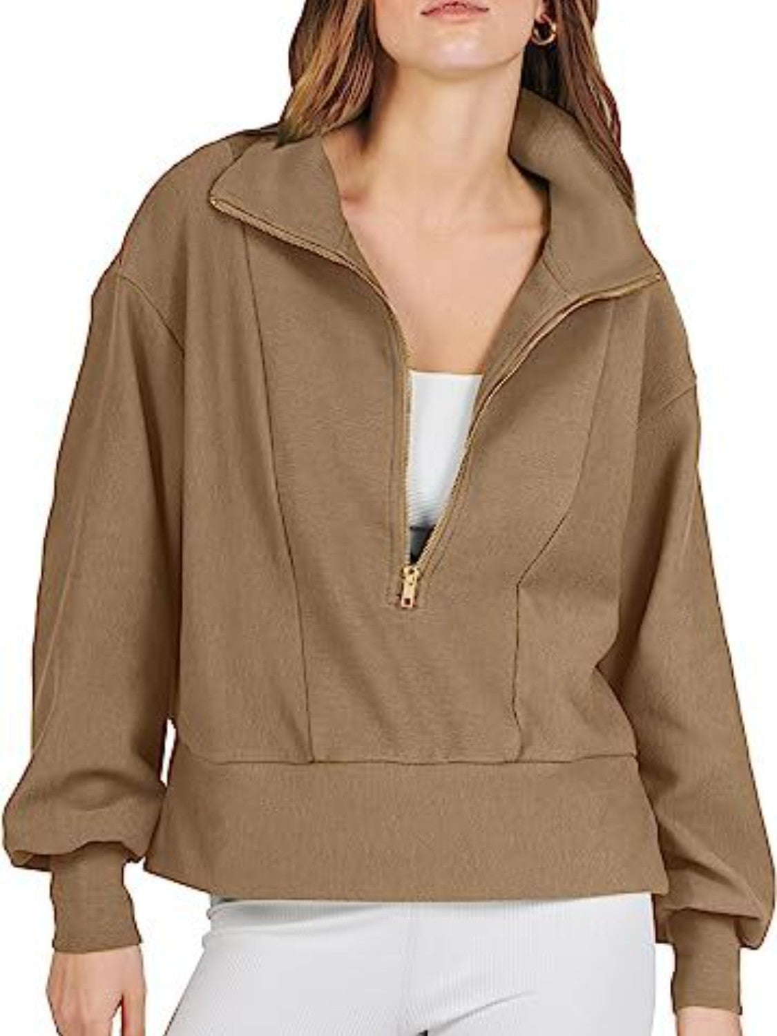 Half Zip Up Collared Sweatshirt | Sweatshirts Daverri Fashions