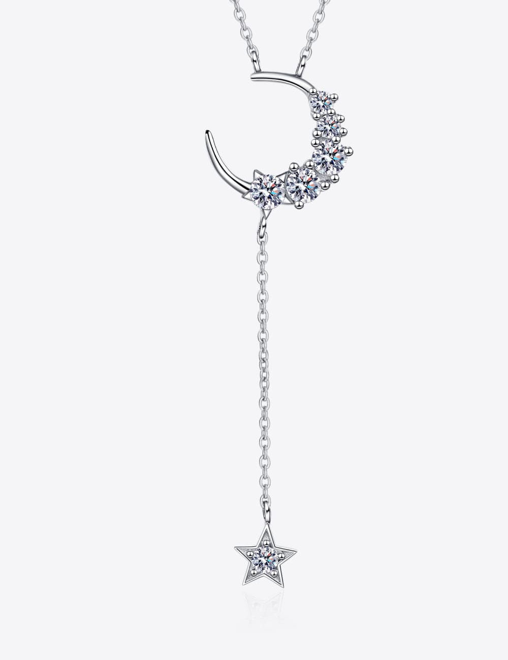 Silver One Size Star & Moon Moissanite Necklace | Necklaces Daverri Fashions