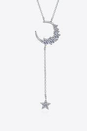 Silver One Size Star & Moon Moissanite Necklace | Necklaces Daverri Fashions