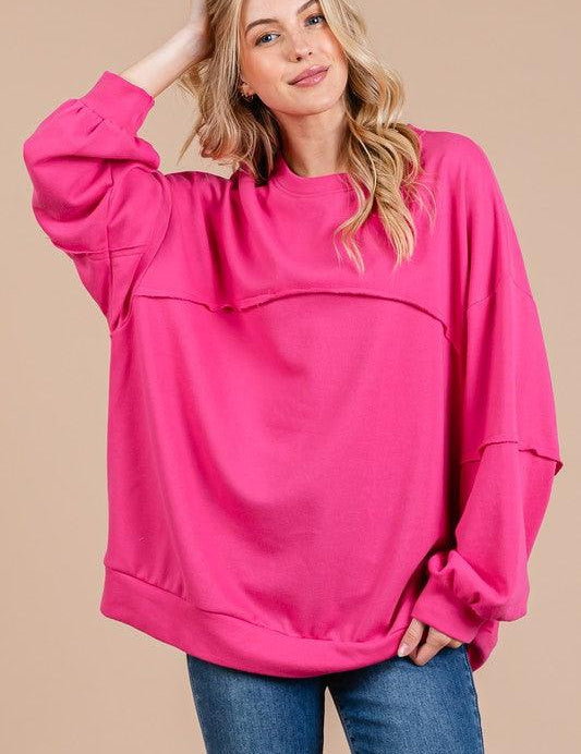 Fuchisa Ces Femme Exposed Seam Long Sleeve Sweatshirt | Sweatshirts Daverri Fashions