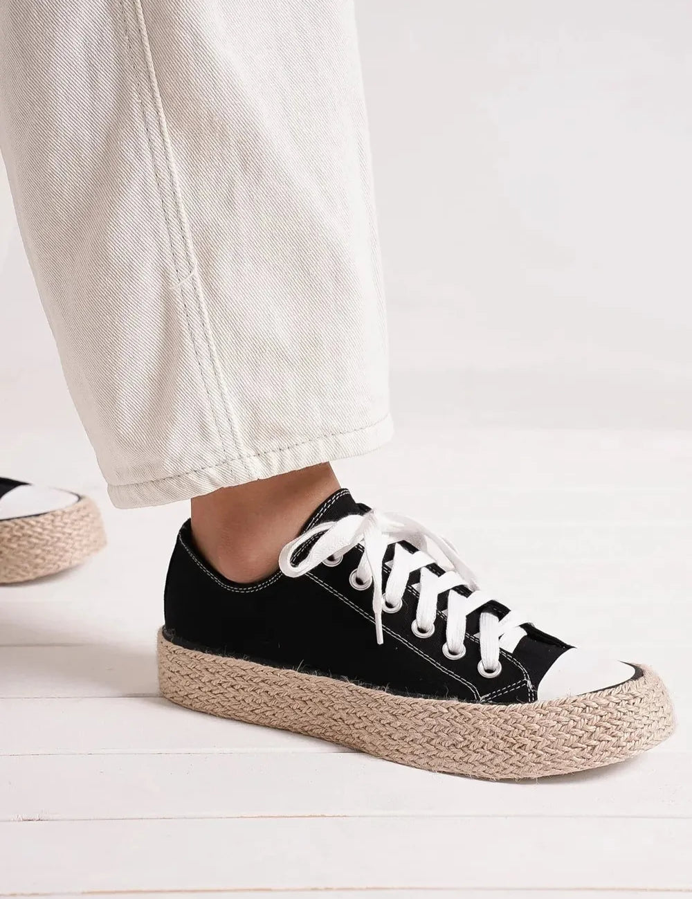 Beast Fashion Lace Up Woven Espadrille Sole Sneakers | Sneakers Daverri Fashions