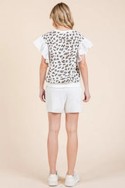 Lime 'N' Chili Ribbed Leopard Print Ruffle Detail Sleeveless Top | Tops Daverri Fashions