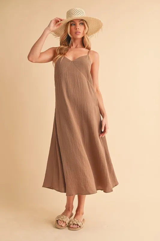Aemi+Co Side Button Midi Cami Dress | Daverri Fashions