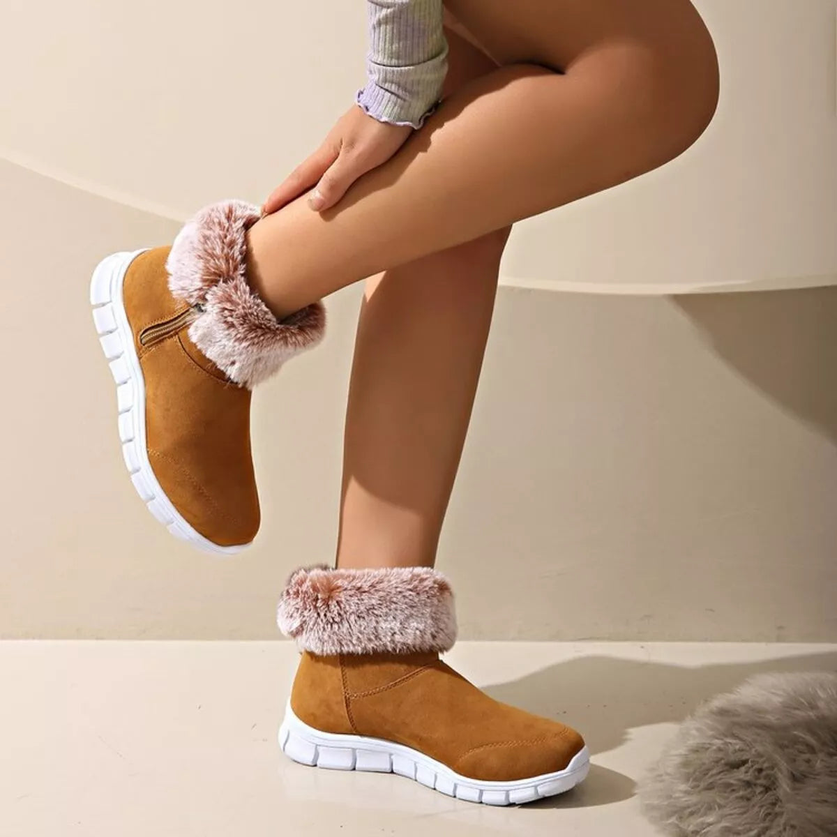 Brown Side Zip Faux Fur Boots | Boots Daverri Fashions