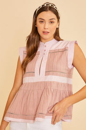 Annie Wear Contrast Trim Peplum Button Detail Blouse | Blouses Daverri Fashions