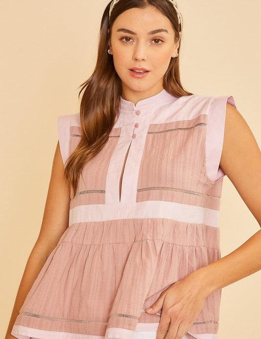 Annie Wear Contrast Trim Peplum Button Detail Blouse | Blouses Daverri Fashions