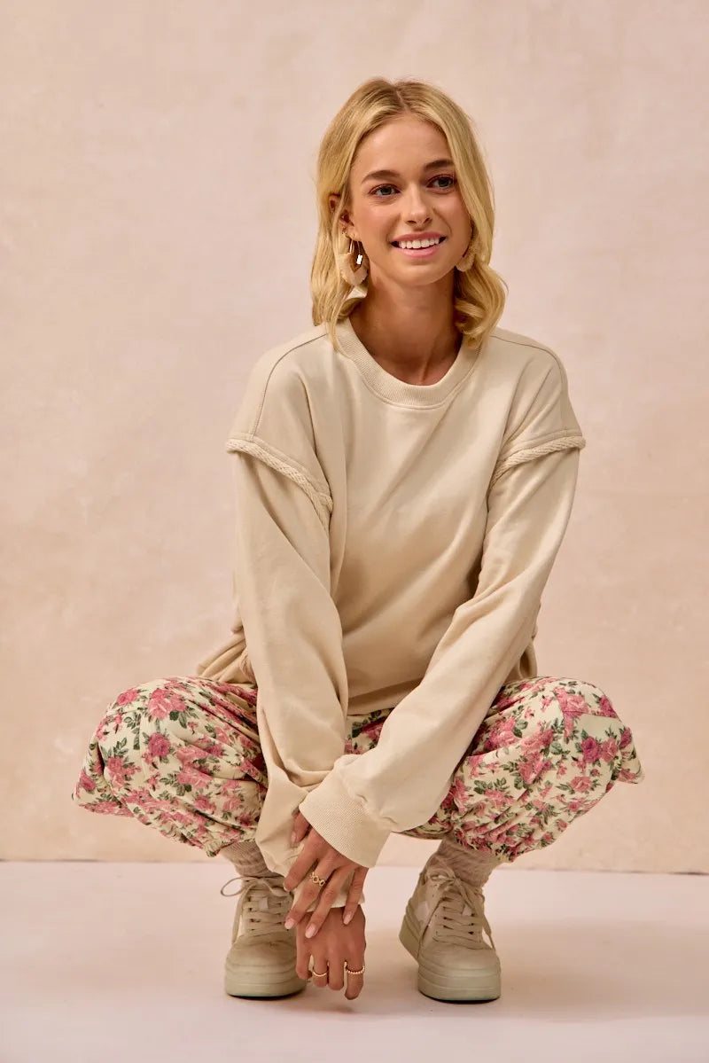 BiBi Floral Printed Twill Drawstring Jogger Pants With Elastic Band | Joggers Daverri Fashions