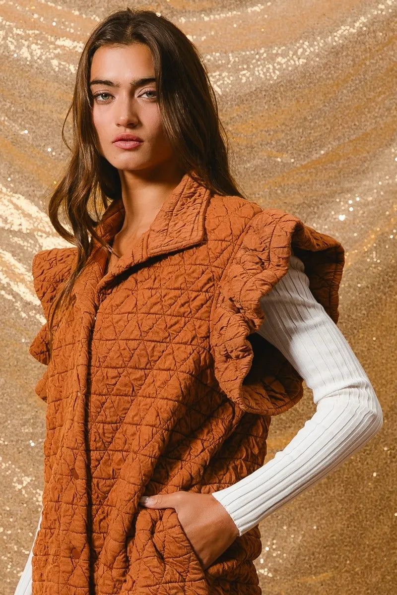 RUST BiBi Quilting Knit Ruffle Sleeve Vest | Vests Daverri Fashions