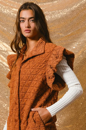 RUST BiBi Quilting Knit Ruffle Sleeve Vest | Vests Daverri Fashions