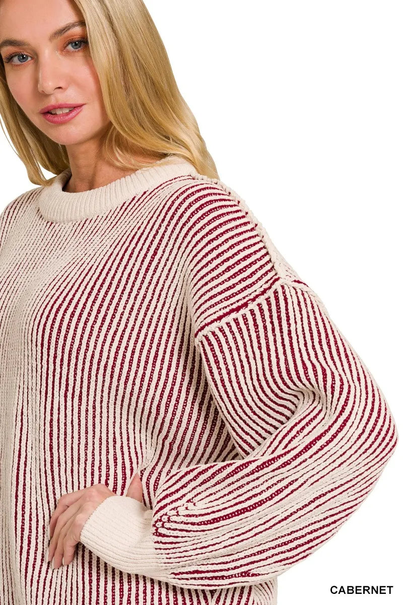 Zenana Two Tone Crewneck Sweater | Daverri Fashions