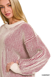 Zenana Two Tone Crewneck Sweater | Daverri Fashions