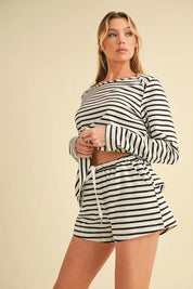 Aemi+Co Drawstring Contrast Striped Shorts | Daverri Fashions